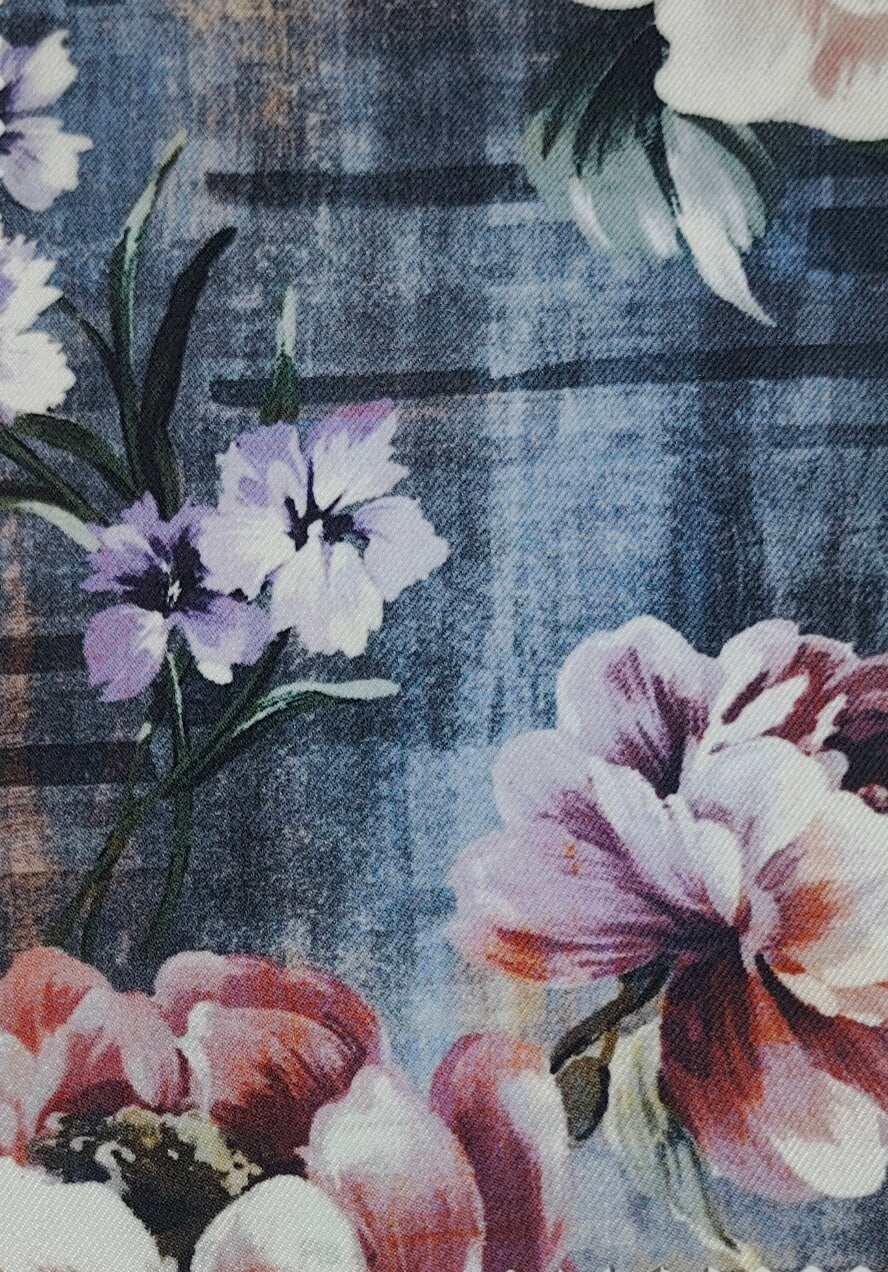 Shirt Fabric Raymond Regio Italia 100% Silk floral watercolor Digital Print Colour lavender and purple