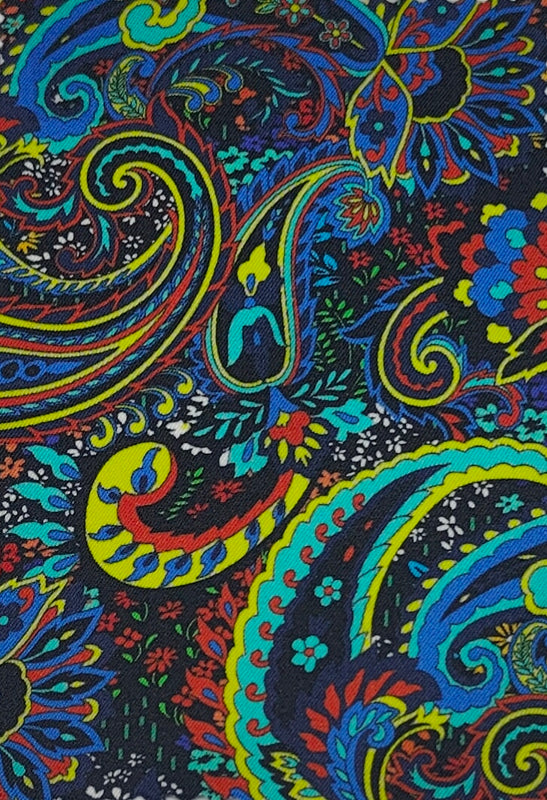 Shirt Fabric Raymond Regio Italia 100% Silk Paisley Digital Print Colour Bright Yellow Cobalt Blue