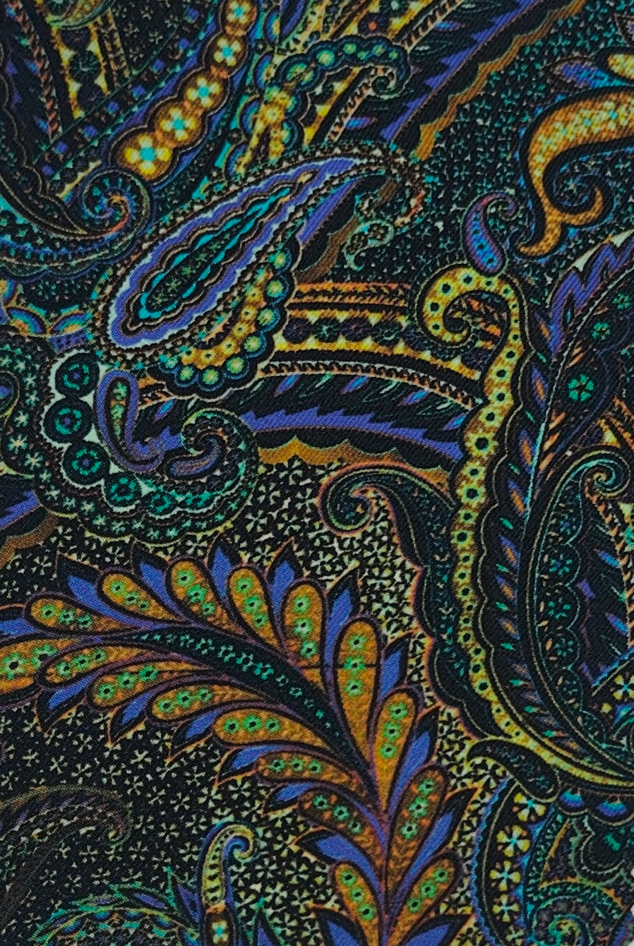 Shirt Fabric Raymond Regio Italia 100% Silk paisley Digital Print Colour Royal blue N Teal Green