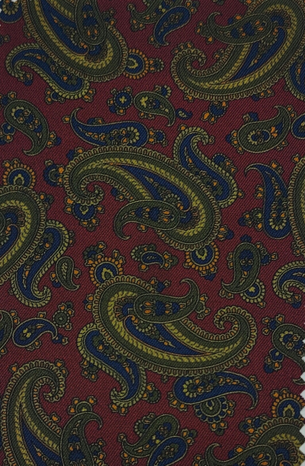 Shirt Fabric Raymond Regio Italia 100% Silk Digital Paisley Print Colour Burgundy N Olive Green