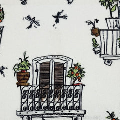 Shirt Fabric Raymond Regio Italia 100% Silk Digital Mediterranean Urban Scene Print Colour White, Brown