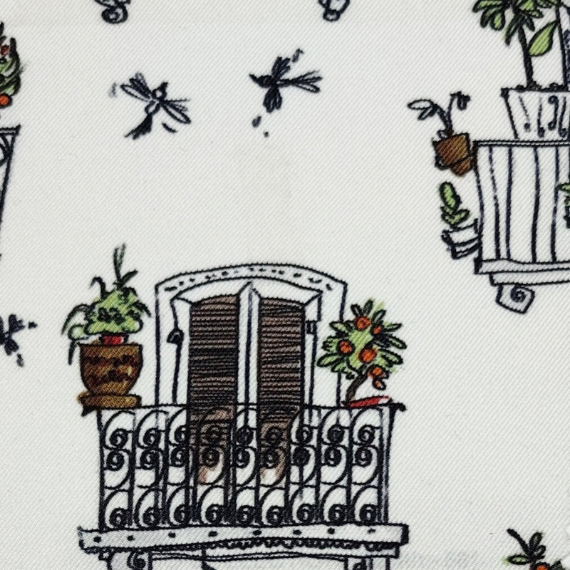Shirt Fabric Raymond Regio Italia 100% Silk Digital Mediterranean Urban Scene Print Colour White, Brown