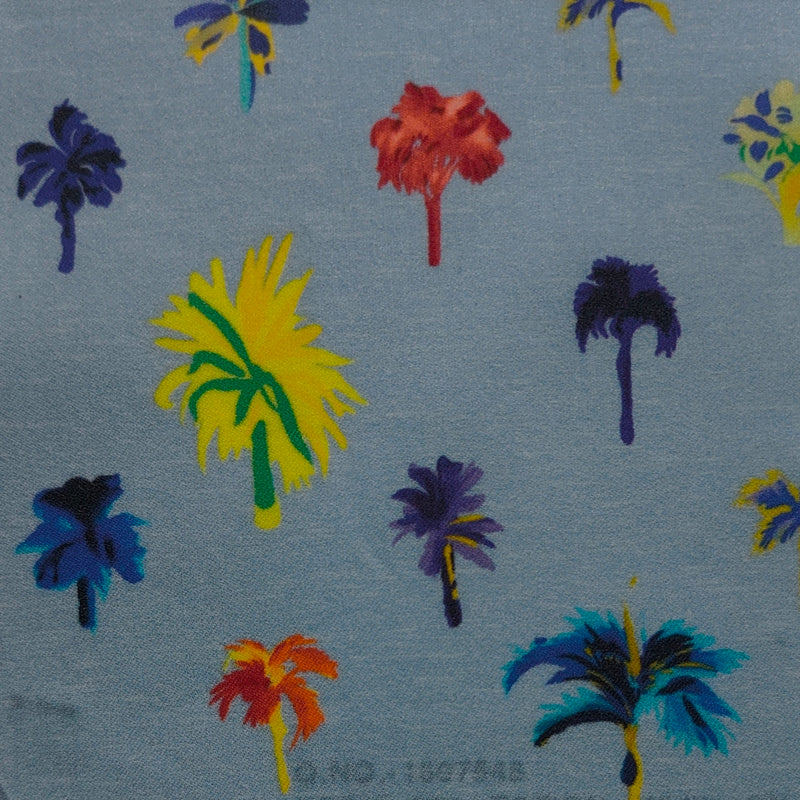 Shirt Fabric Raymond Regio Italia Super 137/2s Giza Cotton Digital Tropical Palm Tree Printed Colour Soft Slate Blue