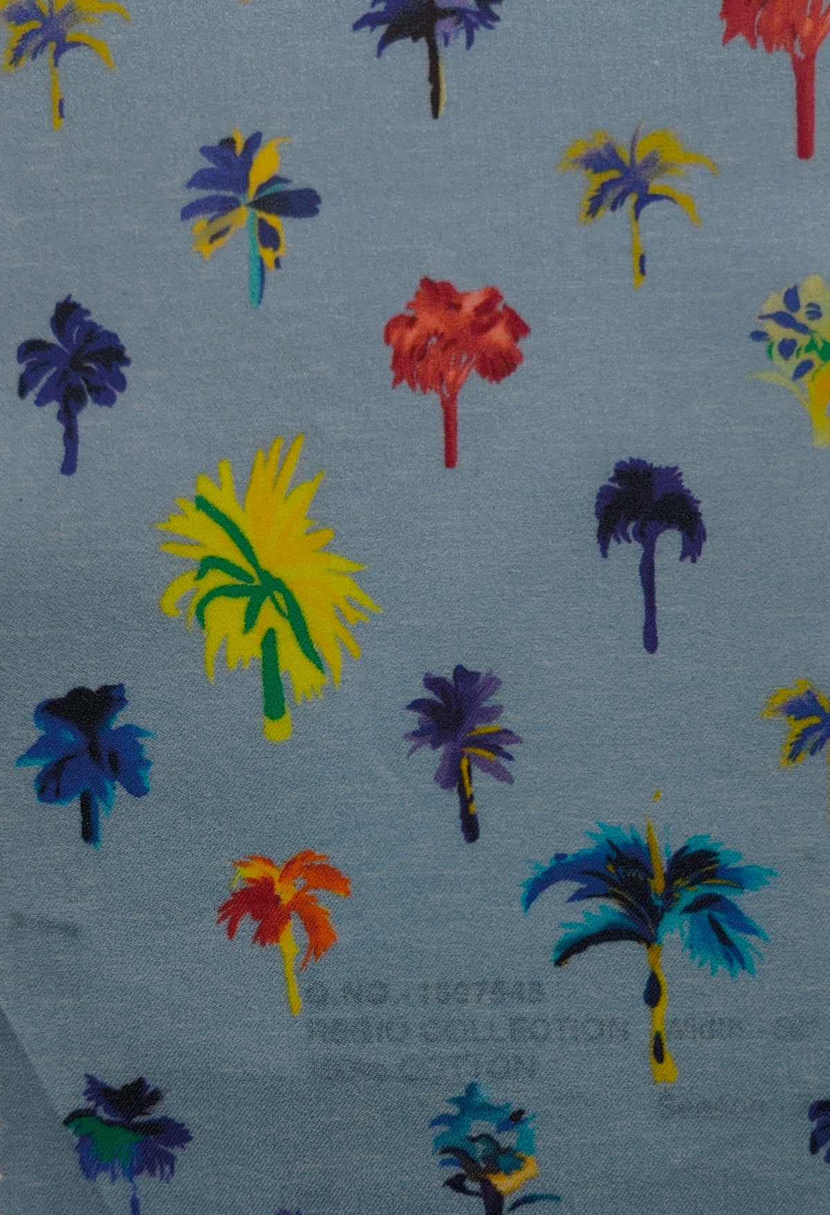 Shirt Fabric Raymond Regio Italia Super 137/2s Giza Cotton Digital Tropical Palm Tree Printed Colour Soft Slate Blue