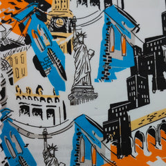 Shirt Fabric Raymond Regio Italia Super 137/2s Giza CottonNew York City novelty pattern Digital Printed Colour Electric Blue, Jet Black N Bright White