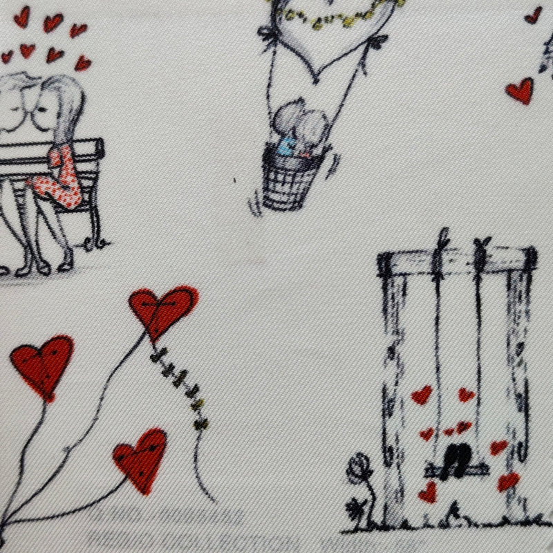 Shirt Fabric Raymond Regio Italia 100% Silk Digital Romantic Couple Doodle Sketch Print Colour Grey and White