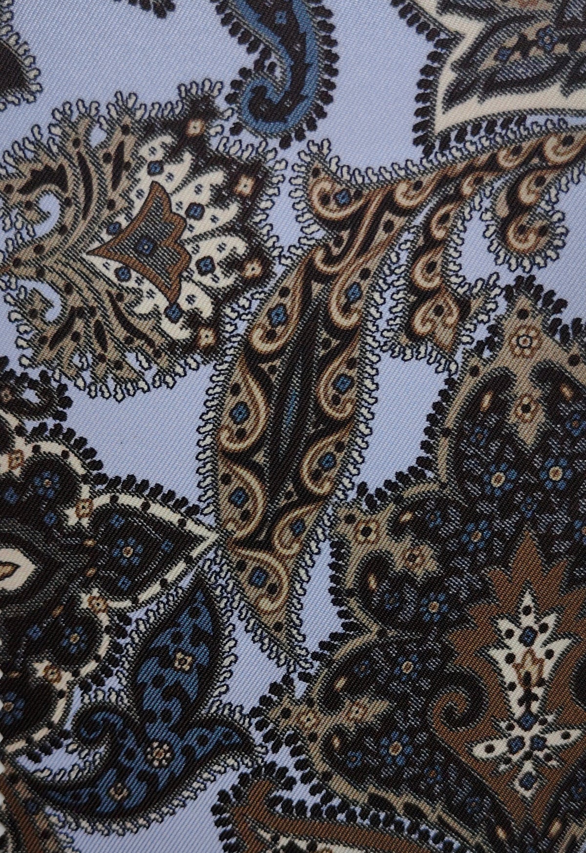 Shirt Fabric Raymond Regio Italia 100% Silk Digital Paisley Print Colour Powder Blue N Chocolate Brown