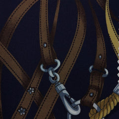 Shirt Fabric Raymond Regio Italia 100% Silk Digital equestrian Print Colour Dark Blue N Chestnut Brown