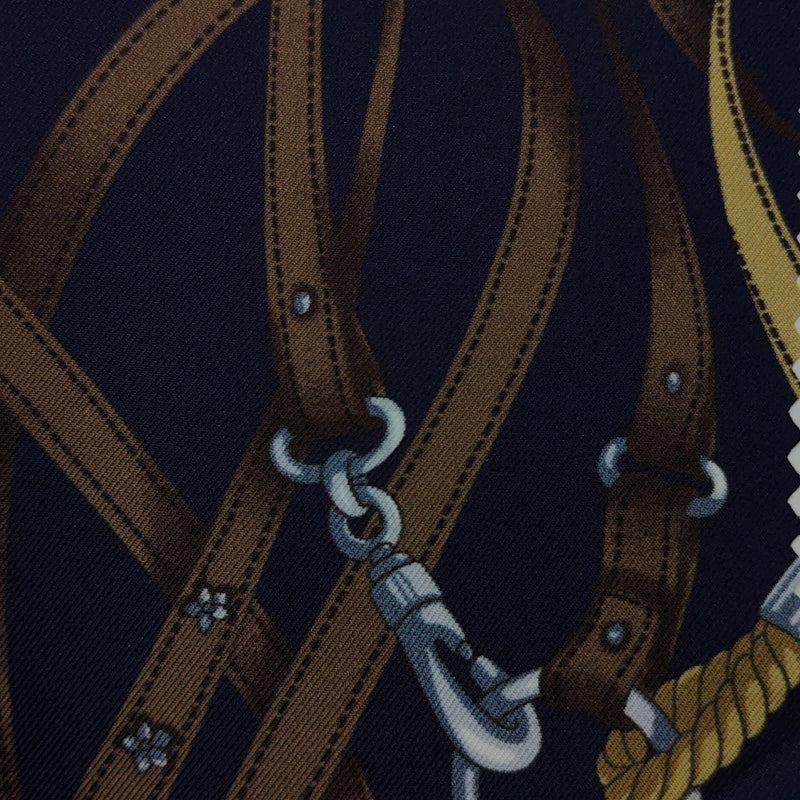 Shirt Fabric Raymond Regio Italia 100% Silk Digital equestrian Print Colour Dark Blue N Chestnut Brown