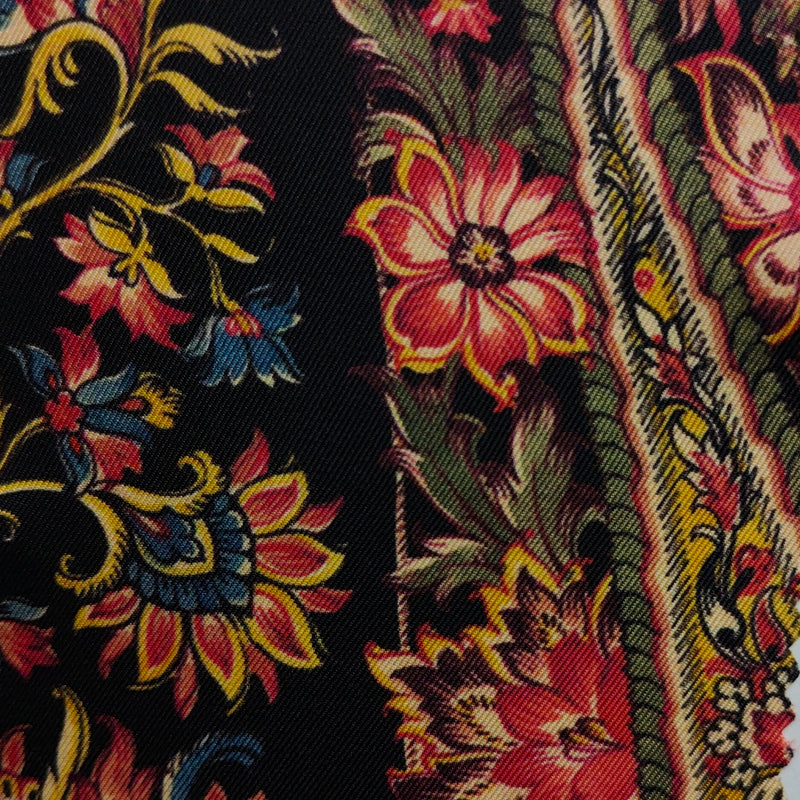 Shirt Fabric Raymond Regio Italia 100% Silk Ornate Floral Paisley Print Colur Black