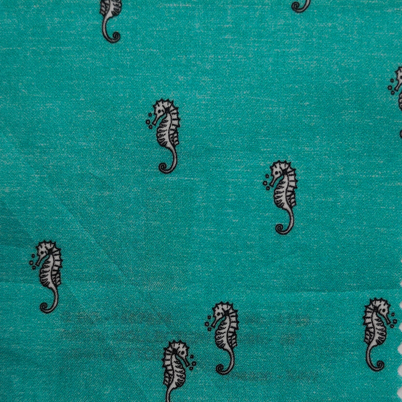 Shirt Fabric Raymond Regio Italia Super 137/2s Giza Cotton scattered seahorse motif Printed Colour Turquoise