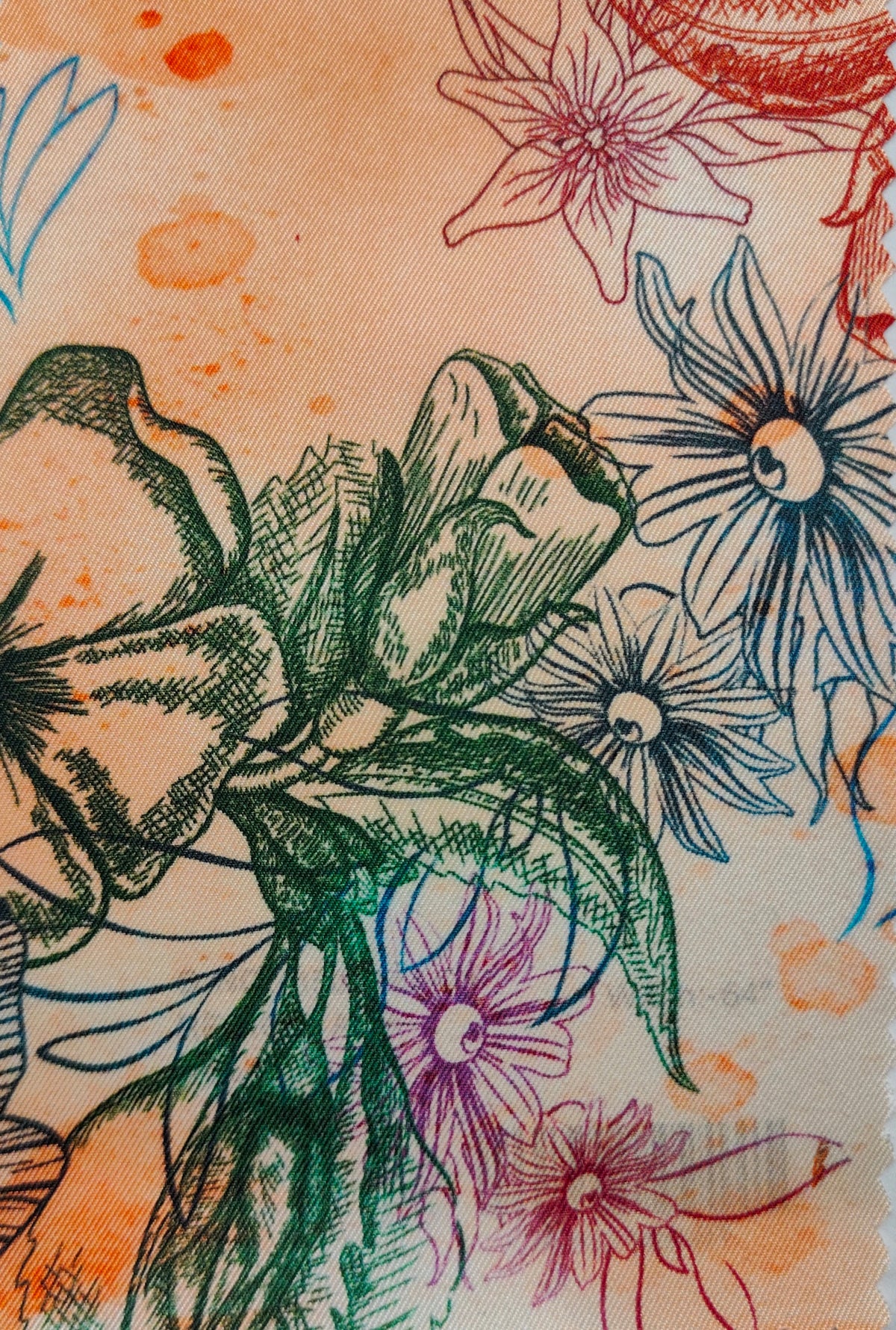Shirt Fabric Raymond Regio Italia 100% Silk Botanical Line Art Print Colour Peach