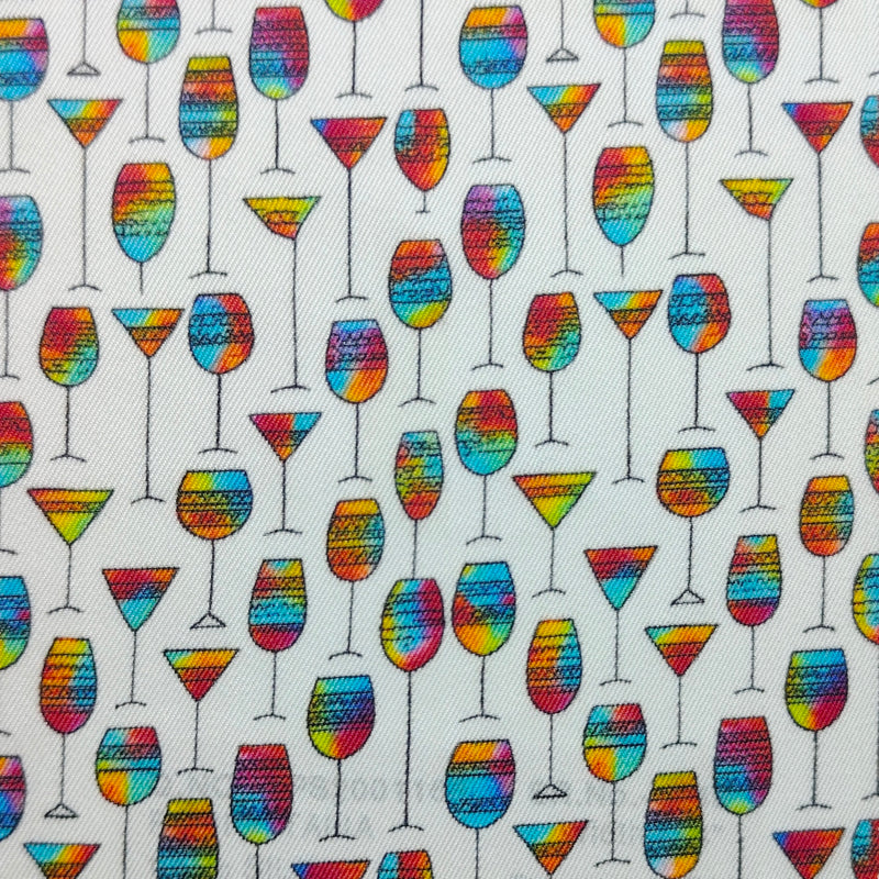Shirt Fabric Raymond Regio Italia 100% Silk wine, martini, cocktail glassware Print Colour Rainbow