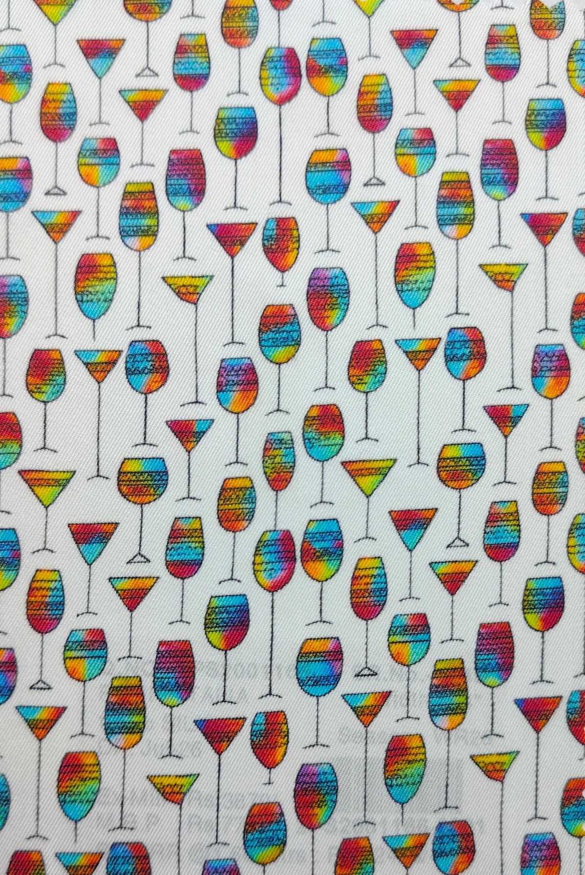 Shirt Fabric Raymond Regio Italia 100% Silk wine, martini, cocktail glassware Print Colour Rainbow