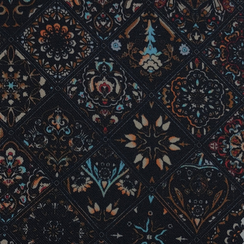 Shirt Fabric Raymond Regio Italia 100% Silk Mosaic Patchwork Digital Print Colour Dark Onyx