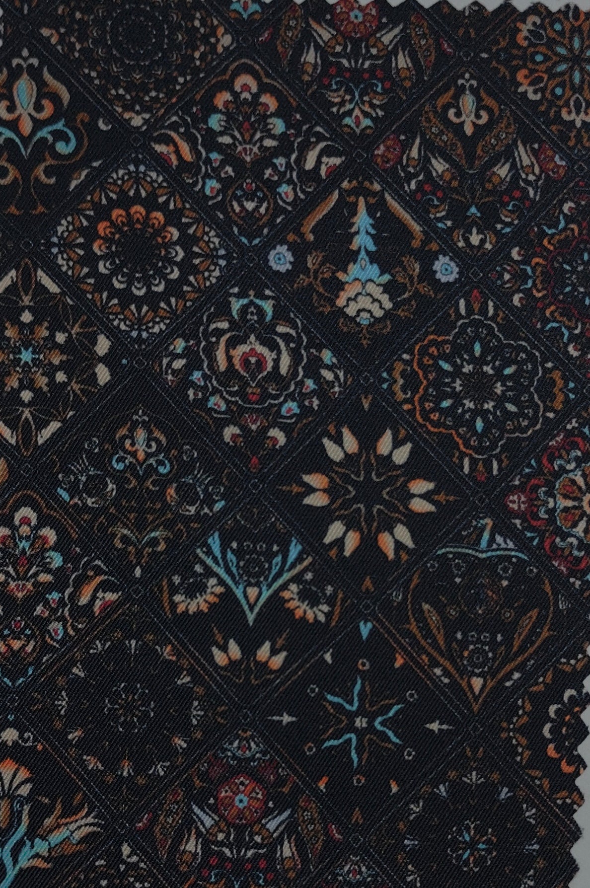 Shirt Fabric Raymond Regio Italia 100% Silk Mosaic Patchwork Digital Print Colour Dark Onyx