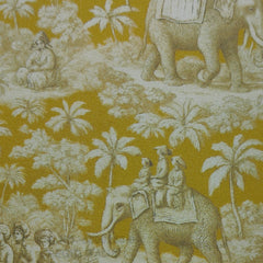 Shirt Fabric Raymond Regio Italia 100% Silk Digital Toile de Jouy Print Colour Mustard Yellow