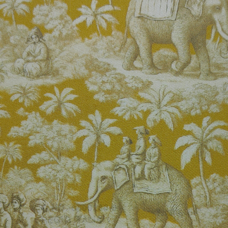 Shirt Fabric Raymond Regio Italia 100% Silk Digital Toile de Jouy Print Colour Mustard Yellow