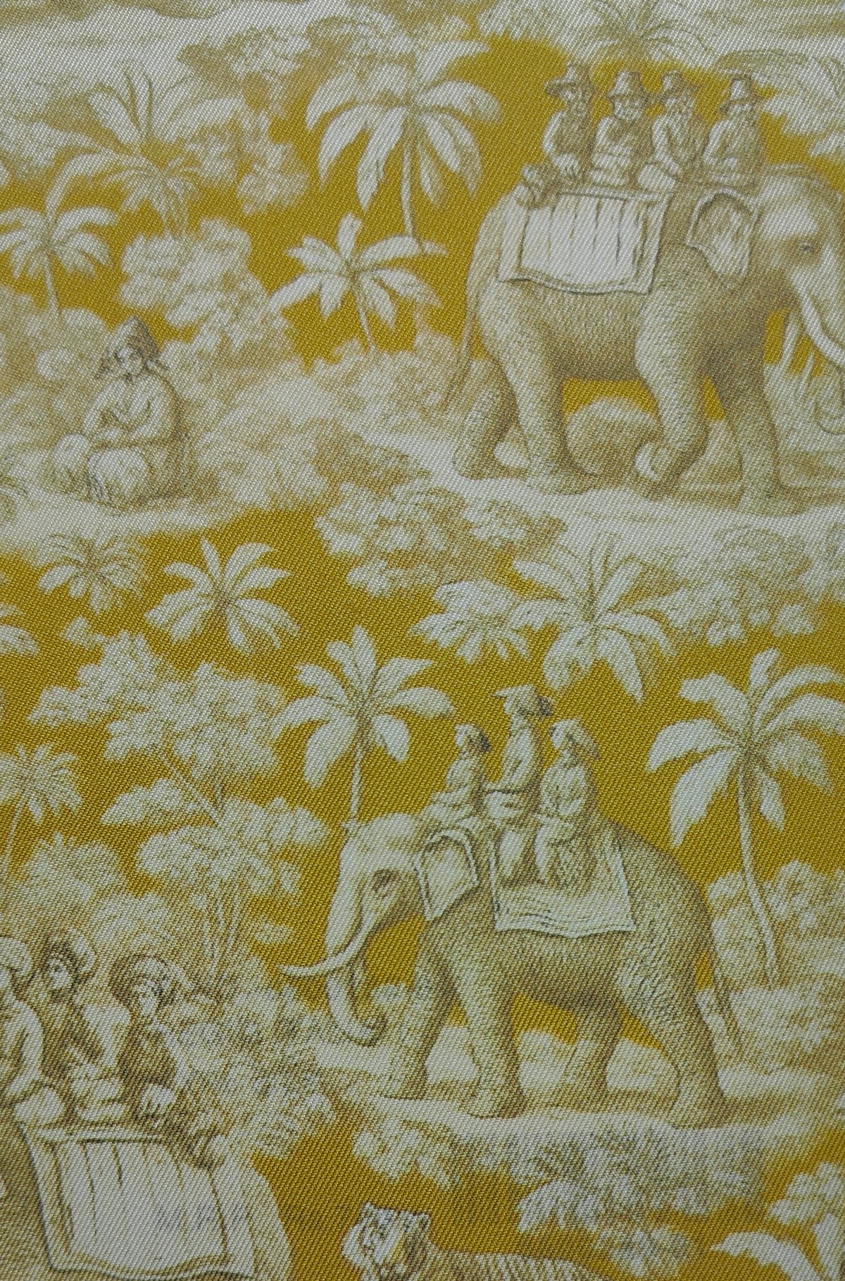 Shirt Fabric Raymond Regio Italia 100% Silk Digital Toile de Jouy Print Colour Mustard Yellow