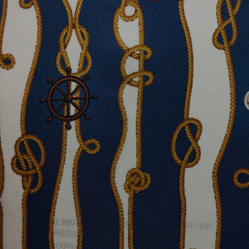 Shirt Fabric Raymond Regio Italia 100% Silk Digital Nautical Rope Print Colour Navy Blue N Tan Brown
