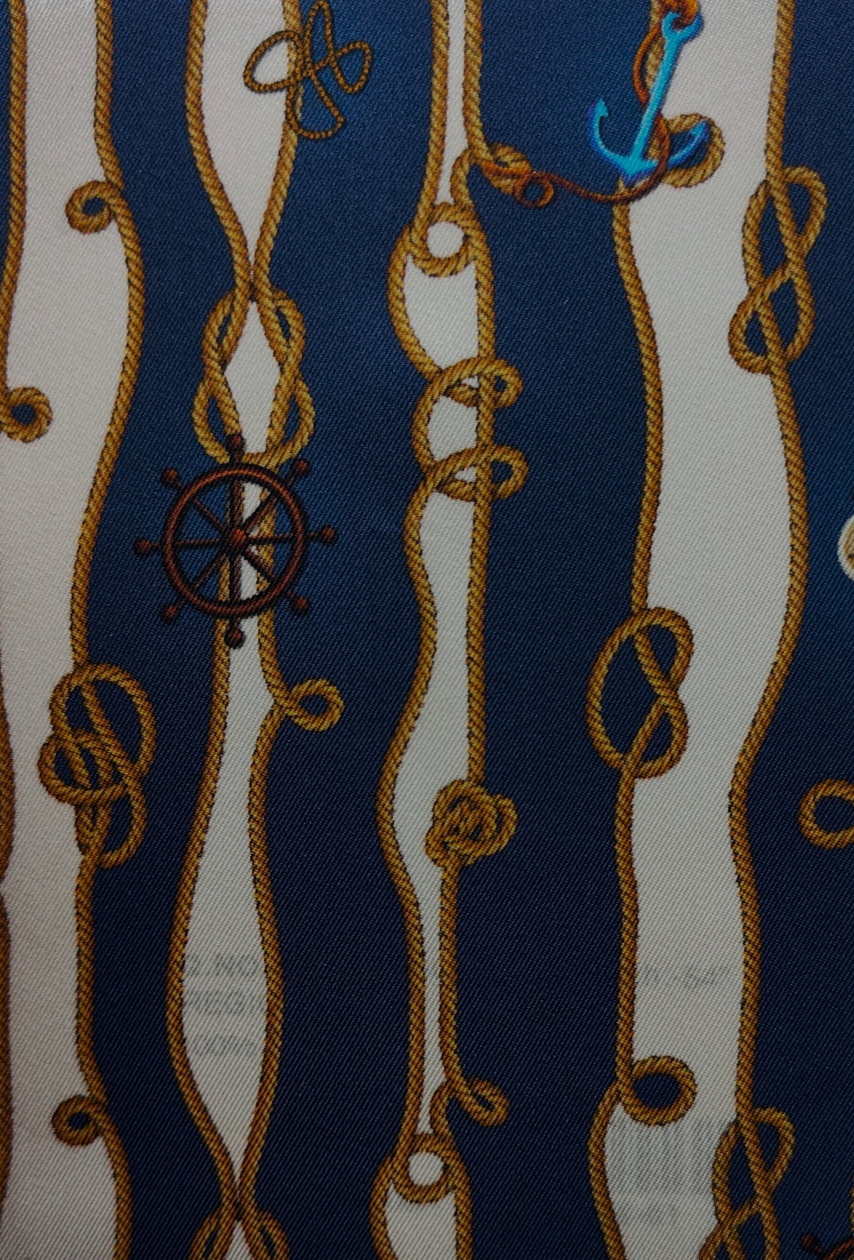 Shirt Fabric Raymond Regio Italia 100% Silk Digital Nautical Rope Print Colour Navy Blue N Tan Brown