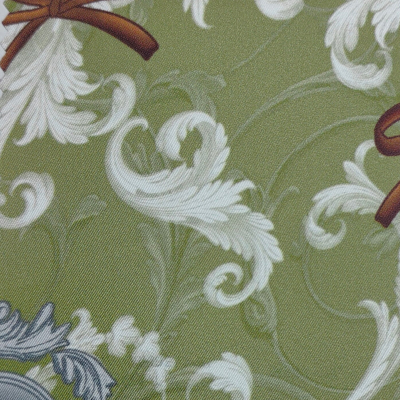 Shirt Fabric Raymond Regio Italia 100% Silk Rococo-style Print Colur Sage Green N White