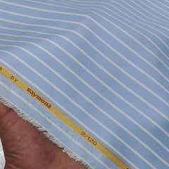 Shirt Fabric Raymond Regio Italia Super 2/120s Giza Cotton Fine Stripe Colour Sky Blue N White