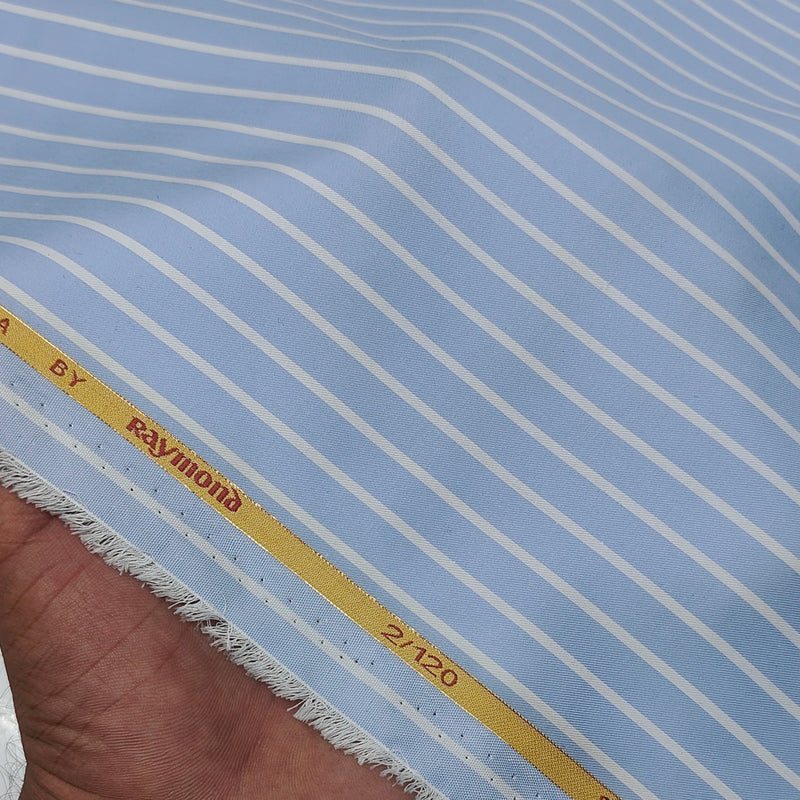 Shirt Fabric Raymond Regio Italia Super 2/120s Giza Cotton Fine Stripe Colour Sky Blue N White