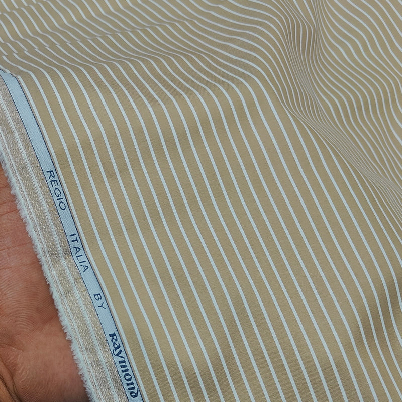 Shirt Fabric Raymond Regio Italia Super Fine Giza Cotton Vertical Lining Colour Fawn Beige