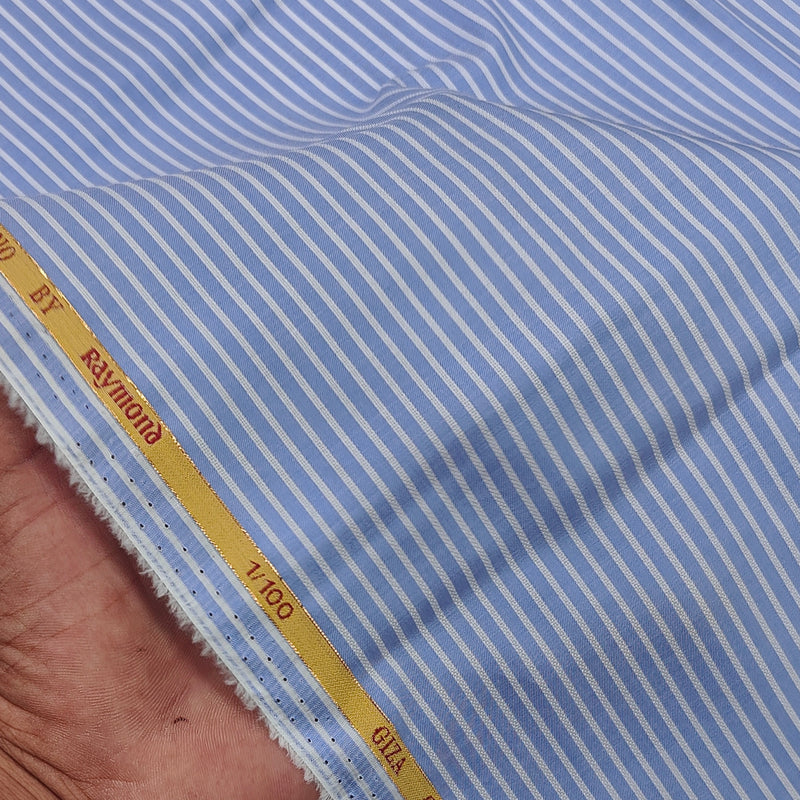 Shirt Fabric Raymond Portofino Super 1/100s Count Giza Cotton Fine Stripe Colour Sky Blue
