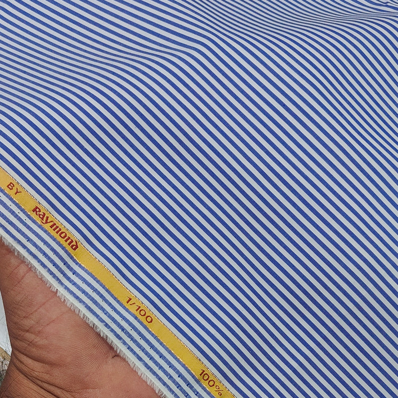 Shirt Fabric Raymond Portofino Super 1/100s Count Giza Cotton Fine Stripe Colour Blue N White
