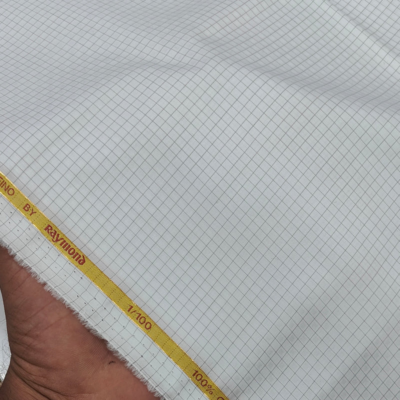 Shirt Fabric Raymond Portofino Super 1/100s Count Giza Cotton Small Check Colour White