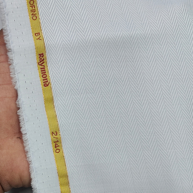 Shirt Fabric Raymond Portofino Super 2/140s Count Giza Cotton Herrinbone Colour Silver White