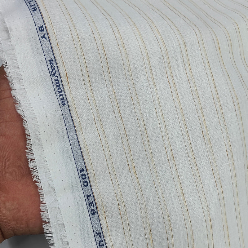 Shirt Fabric Raymond Regio Italia Super 100Lea*100Lea Pure Linen Vertical Lining Colour Brown N Natural White