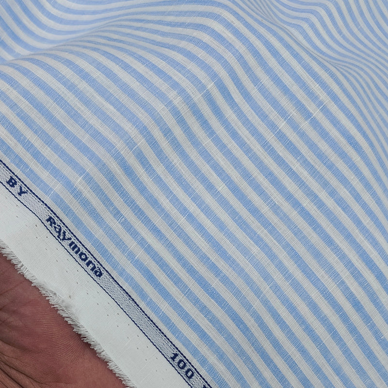 Shirt Fabric Raymond Regio Italia Super 100Lea*100Lea Pure Linen Vertical Lining Colour Blue N White