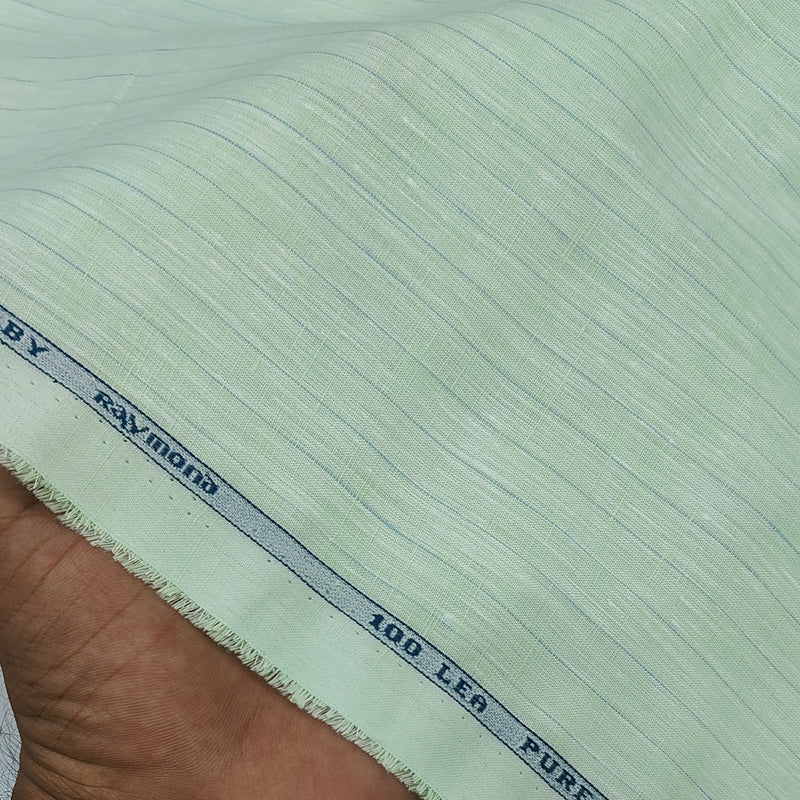 Shirt Fabric Raymond Regio Italia Super 100Lea*100Lea Pure Linen Fine Stripe Colour Mint Green