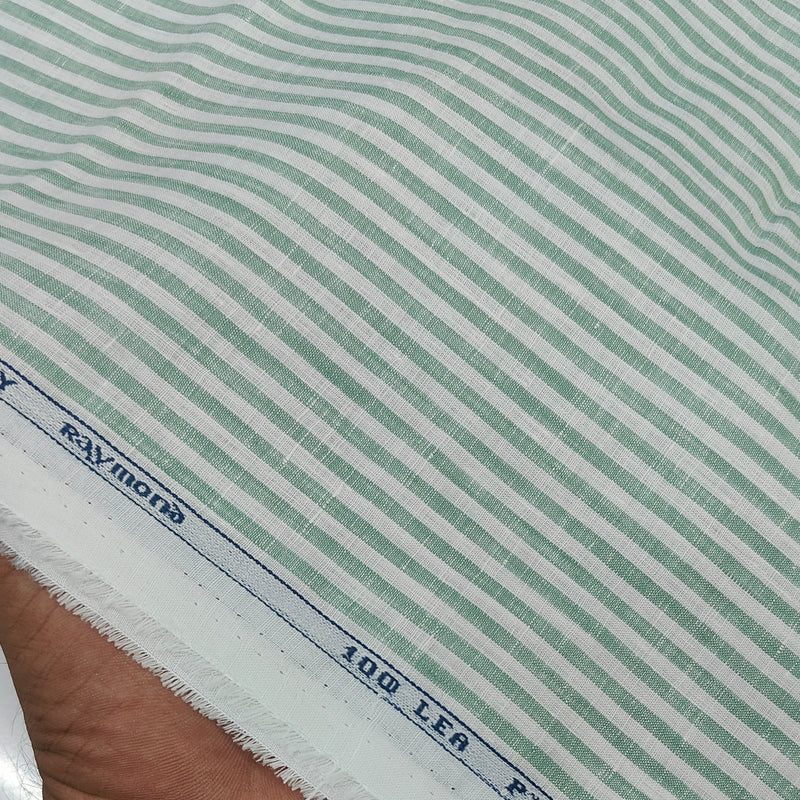 Shirt Fabric Raymond Regio Italia Super 100Lea*100Lea Pure Linen Vertical Lining Colour Sea Green N White