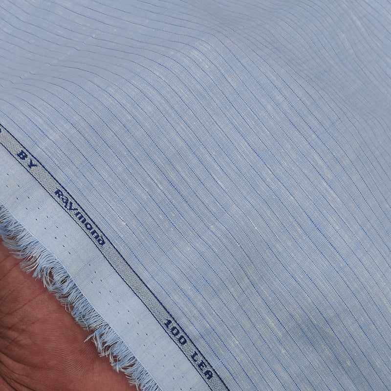 Shirt Fabric Raymond Regio Italia Super 100Lea*100Lea Pure Linen Fine Pinstripe Colour Powder Blue