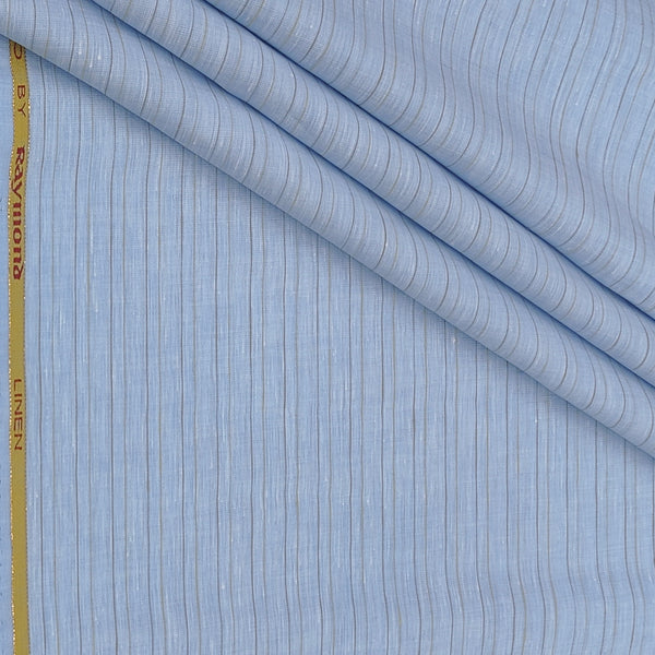 Shirt Fabric Raymond Linen Cotton Vertical Pinstripes Colour Light Blue