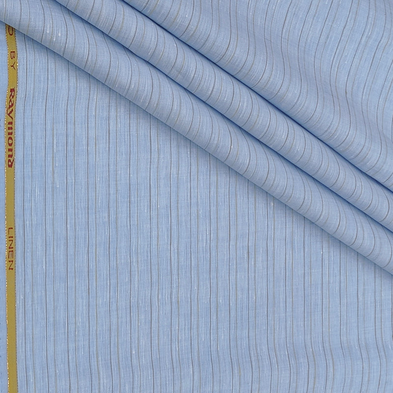 Shirt Fabric Raymond Linen Cotton Vertical Pinstripes Colour Light Blue