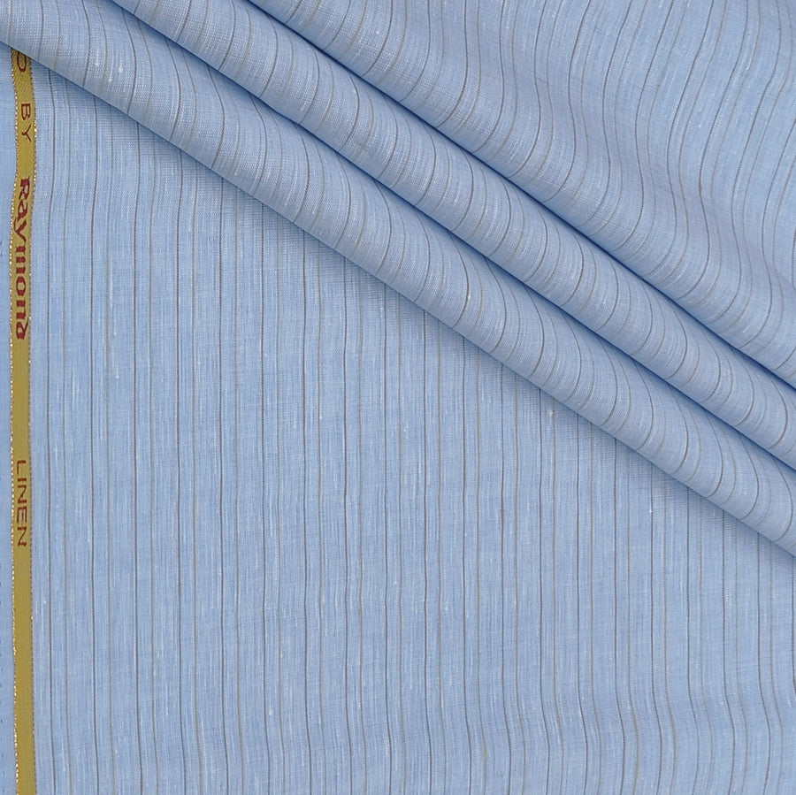 Shirt Fabric Raymond Linen Cotton Vertical Pinstripes Colour Light Blue