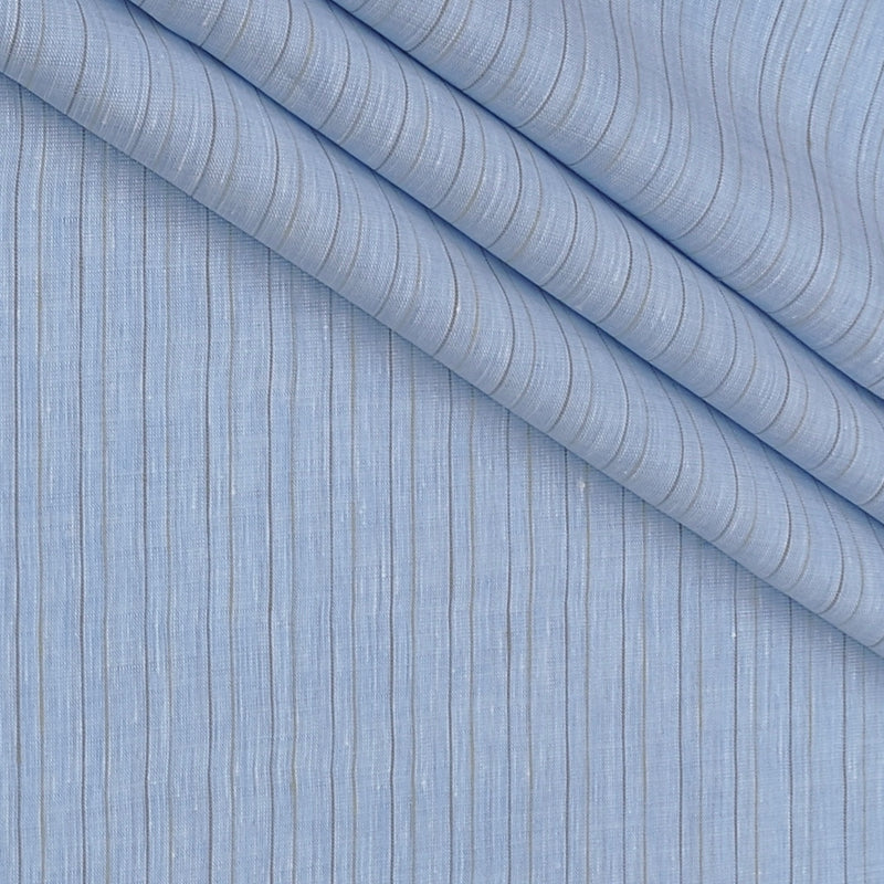 Shirt Fabric Raymond Linen Cotton Vertical Pinstripes Colour Light Blue