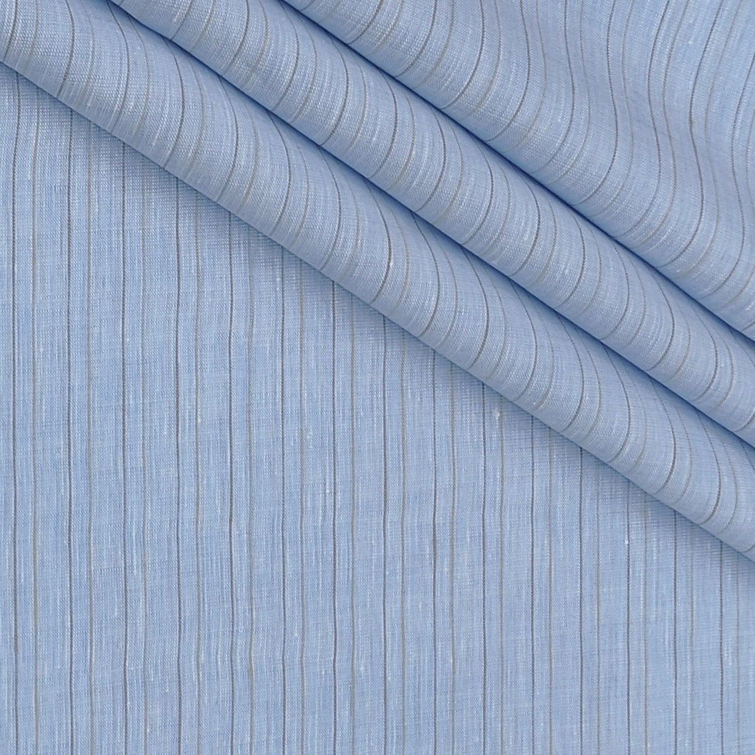 Shirt Fabric Raymond Linen Cotton Vertical Pinstripes Colour Light Blue