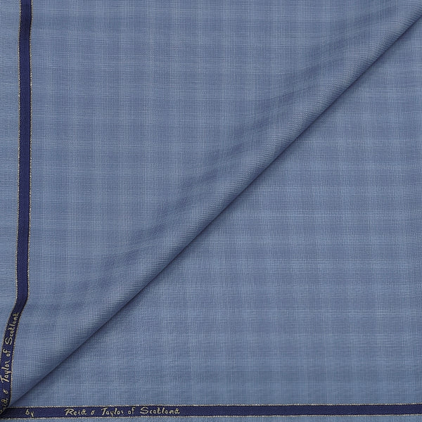 Trouser Fabric Reid & Taylor Super 130s Count 70%Wool Mild Check Color Ocean Blue