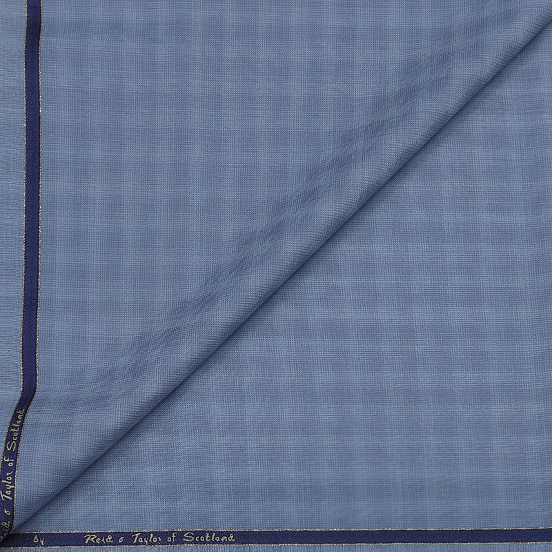 Trouser Fabric Reid & Taylor Super 130s Count 70%Wool Mild Check Color Ocean Blue