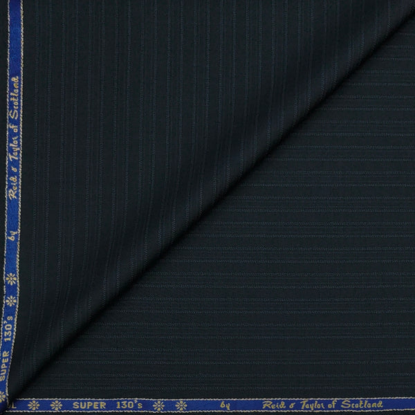 Trouser Fabric Reid & Taylor Super 130s Count 70%Wool Pinstripe Color Emerald Blackish Green