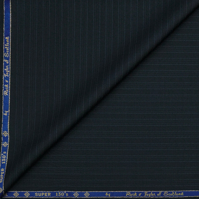 Trouser Fabric Reid & Taylor Super 130s Count 70%Wool Pinstripe Color Emerald Blackish Green