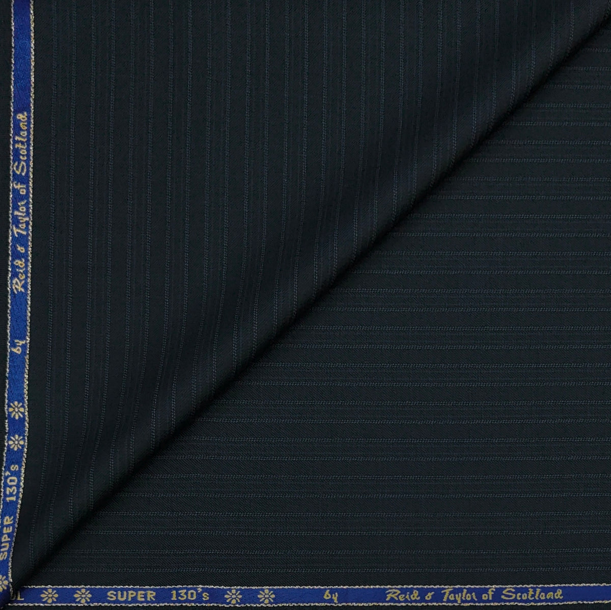 Trouser Fabric Reid & Taylor Super 130s Count 70%Wool Pinstripe Color Emerald Blackish Green