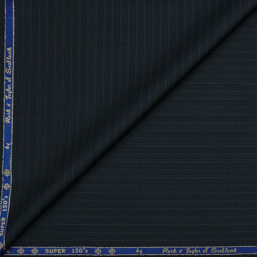 Trouser Fabric Reid & Taylor Super 130s Count 70%Wool Pinstripe Color Emerald Blackish Green