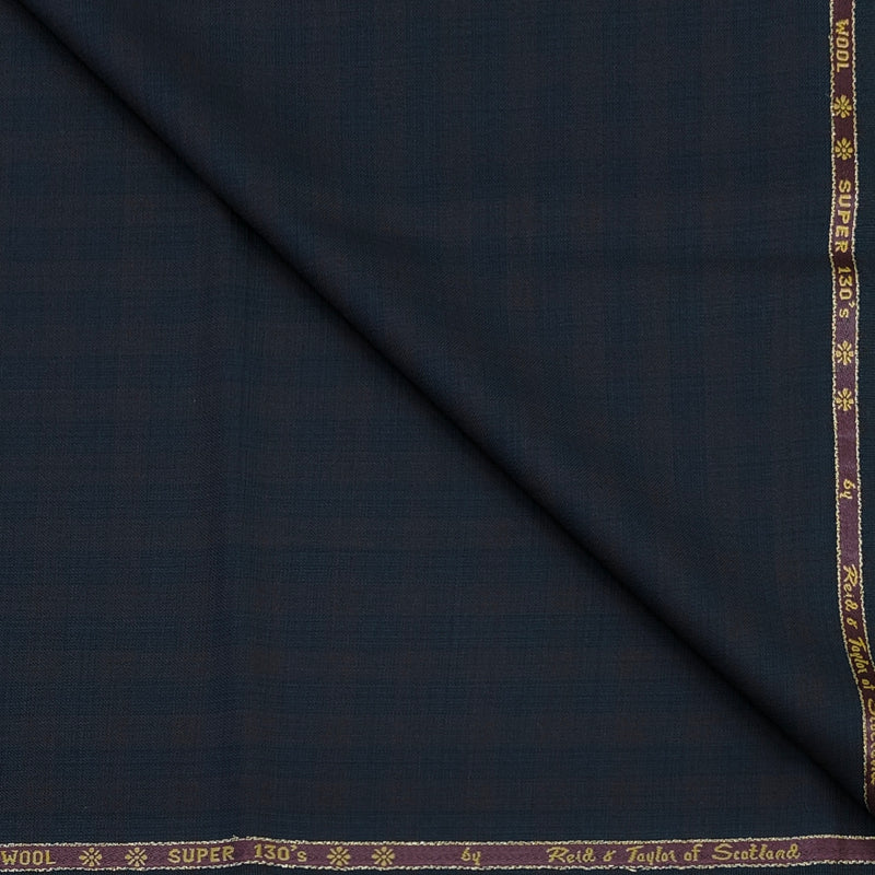 Trouser Fabric Reid & Taylor Super 130s Count 70%Wool Mild Check Color Dark Blue